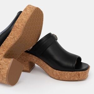 WYDR Studios Sabrina Clog Mules Black Cork Heel Size 9 NEW Platform Wide